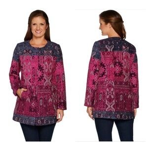 Susan Graver Artisan Southwestern Tapestry Jacket Embellished Beaded Sz 18 Pink